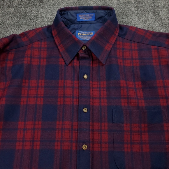 Vintage Pendleton Wool Flannel Shirt Mens Large Tartan Plaid Button Up Red Blue - Picture 6 of 11